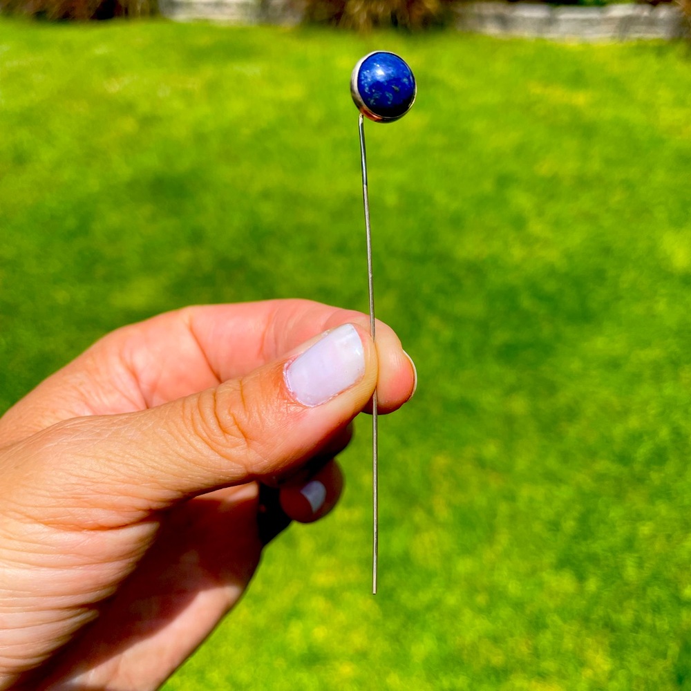 Vintage Blue Lapis & Sterling Silver Stick Pin